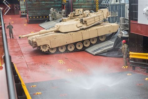 A Us Marine Corps M1a1 Abrams Tank Embarks The Usns Us National
