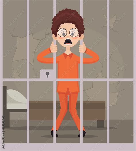 Prisoner Man Character In Jail Vector Flat Cartoon Illustration Stock Vector Adobe Stock