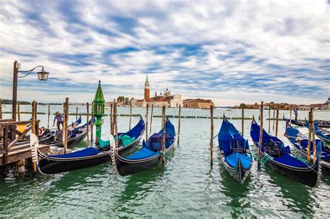 Gondolas And San Giorgio Maggiore Venice Italy Stock Photo Image