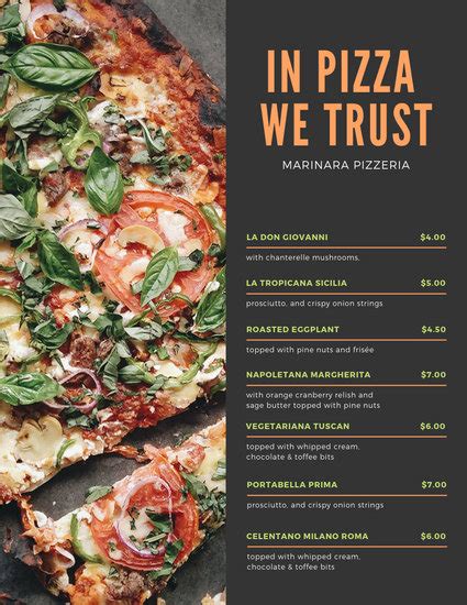 customize  pizza menu templates  canva