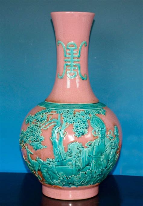 Antique Chinese Polychrome Carved Porcelain Vase Qianlong
