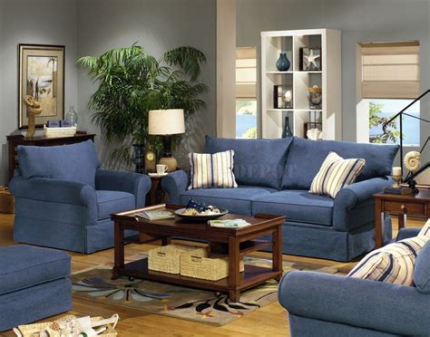 Blue Denim Fabric Modern Sofa And Loveseat Set Woptions Blue Couch