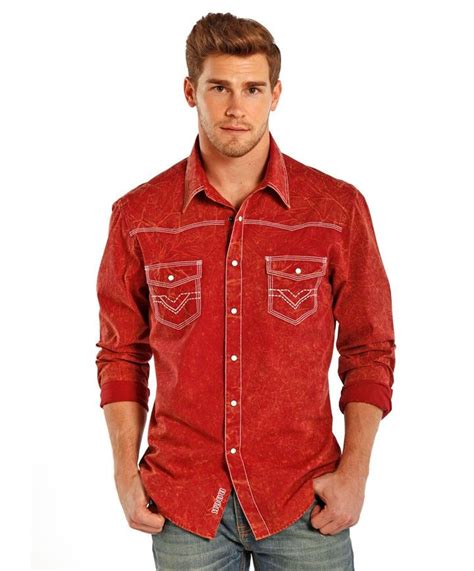 Rock And Roll Cowboy Red Crinkle Wash Shirt At Maverick Western Wear