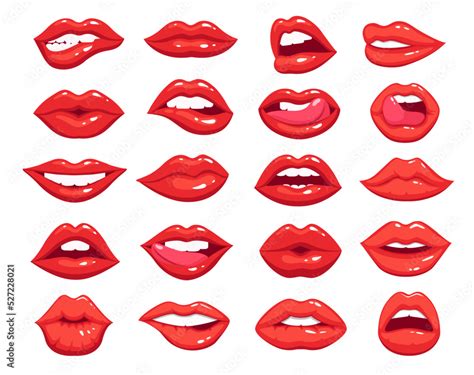 Red Lips Collection Vector Illustration Of Sexy Woman S Lips Expressing Different Emotions