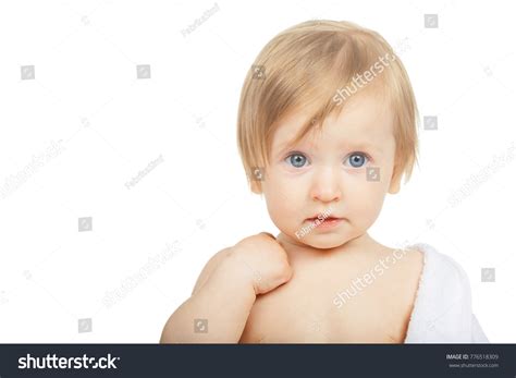 Caucasian Baby Covered Towel Isolated On Stock Photo 776518309