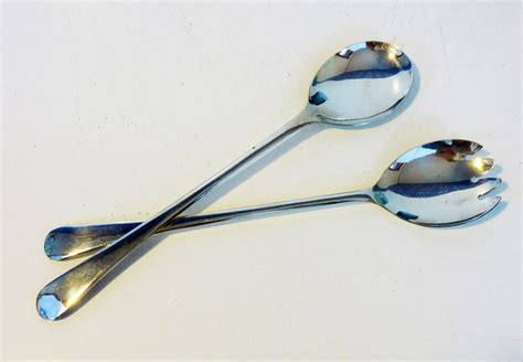 Pair Silver Plated Salad Spoons 2 Vintage Silverplate Serving