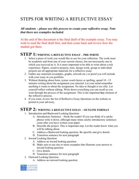 Steps For Writing A Reflective Essay