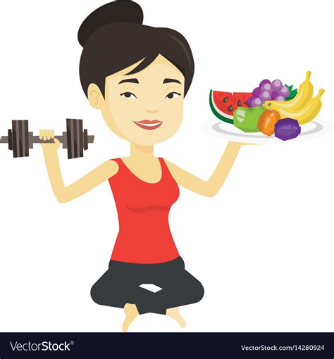 Healthy Woman With Fruits And Dumbbell Royalty Free Vector