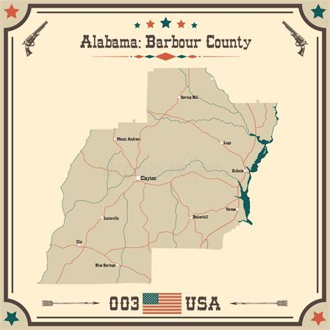 Mapa Vintage Do Condado De Barbour Em Alabama Usa Ilustração Do Vetor