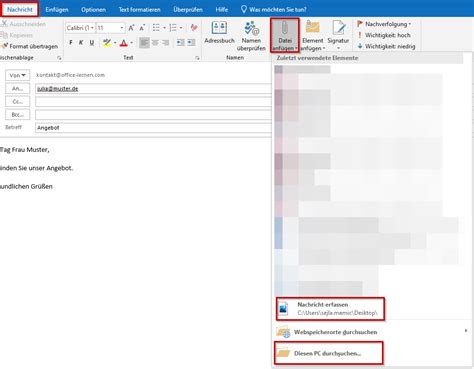Outlook E Mail Erstellen Senden Und Anhang Einfügen Office