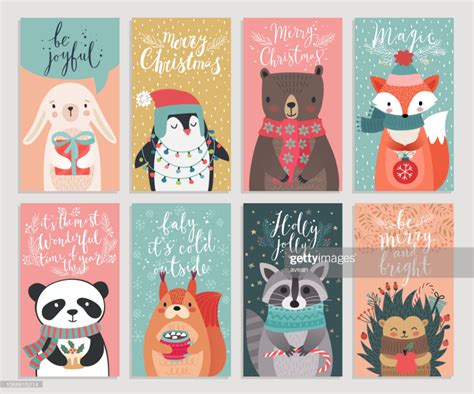 Christmas Cards With Animals Hand Drawn Style Woodland Characters
