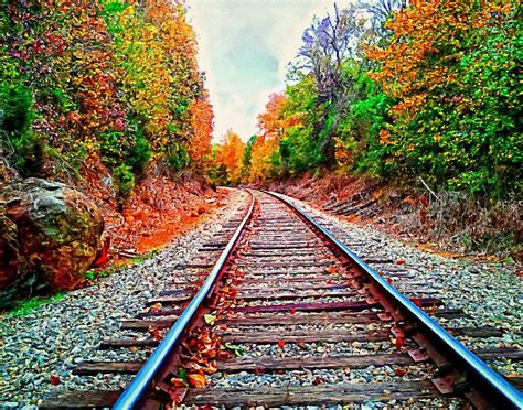 Autumn Railroad Art Landscape Painting By Andres Ramos