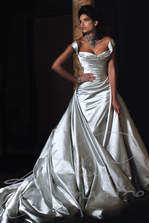Stunning Silver Silk Duchess Satin Wedding Gown By Couture Bridal Designer Angelina Colarusso
