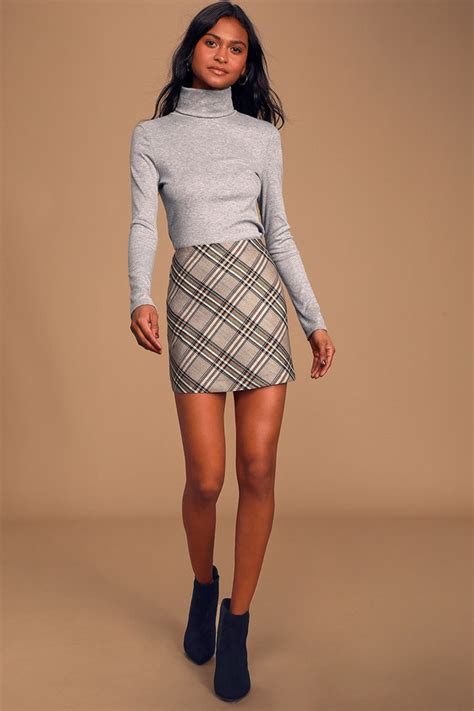Chic Plaid Mini Skirt Plaid Mini Skirt Tan Mini Skirt