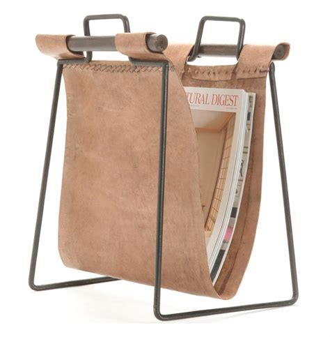 Iron And Leather Rustic Lodge Magazine Rack Kathy Kuo Home