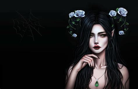 Hd Wallpaper Fantasy Elf Artistic Black Hair Girl Gothic Rose