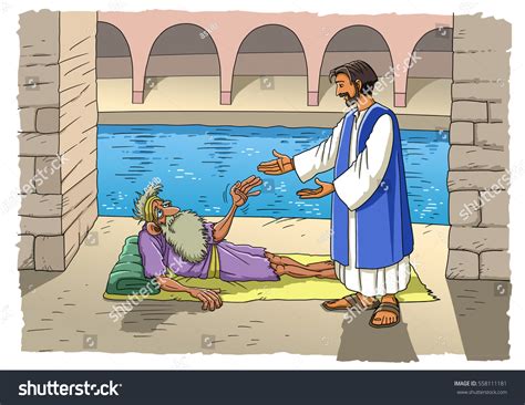 Jesus Heals Paralytic Bethesda Stock Illustration 558111181