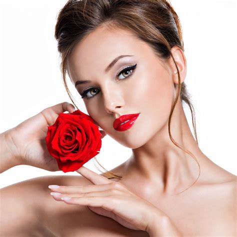 K Roses White Background Brown Haired Face Red Lips Hands