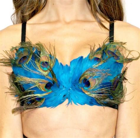Womens Turquoise Peacock Feather Bra Top By Ravewonderlandshop