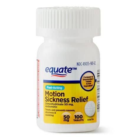 Equate Fast Acting Motion Sickness Relief Dimenhydrinate Tablets 50 Mg