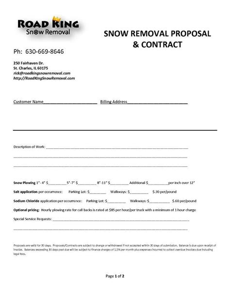 Free Printable Simple Snow Removal Contract Template Printable Templates