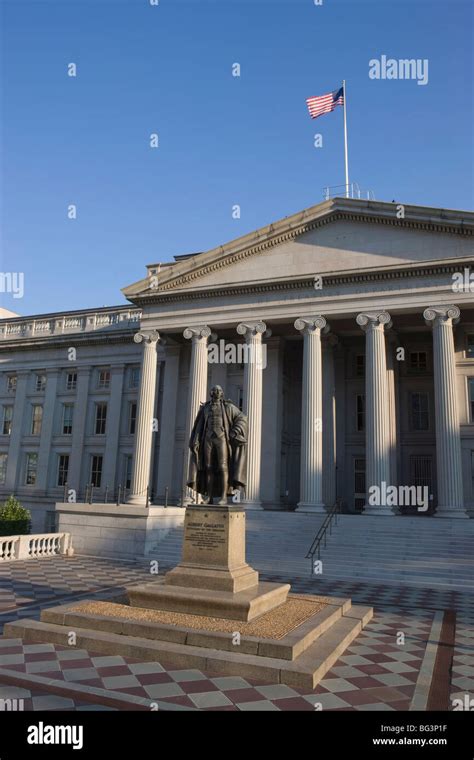 The Us Treasury Building With Flag Flying Washington Dc United