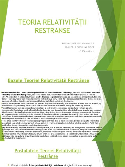 Teoria Relativității Restrânse Pdf