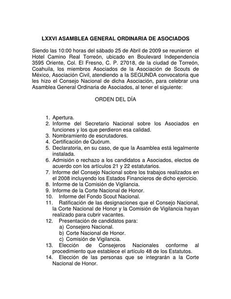 Acta De La Lxxvi Asamblea General Ordinaria De Asociados 2009 Torreón