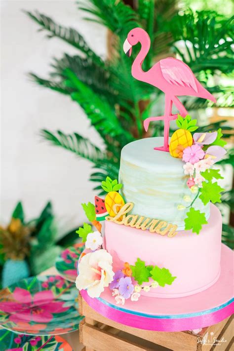 Tropical Flamingo Cake From A Chic Flamingo Birthday Party On Karas