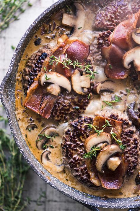 Juicy seasoned beef patties drowning in an outrageously delicious mushroom gravy, this salisbury steak recipe has been tried and loved by readers from all. Chopped Steak with Bacon and Mushroom Gravy | The View from Great Island