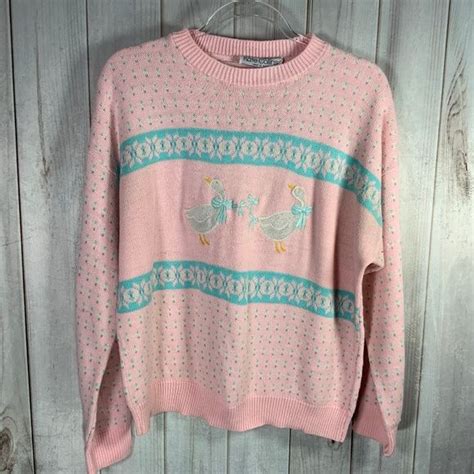 Vintage 80s Fairy Kei Pink Pastel Duck Sweater Sweaters Pink Fashion