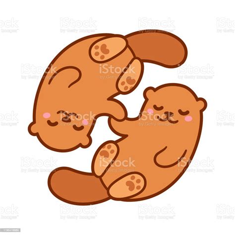 Cute Cartoon Otter Couple Stock Illustration Download Image Now