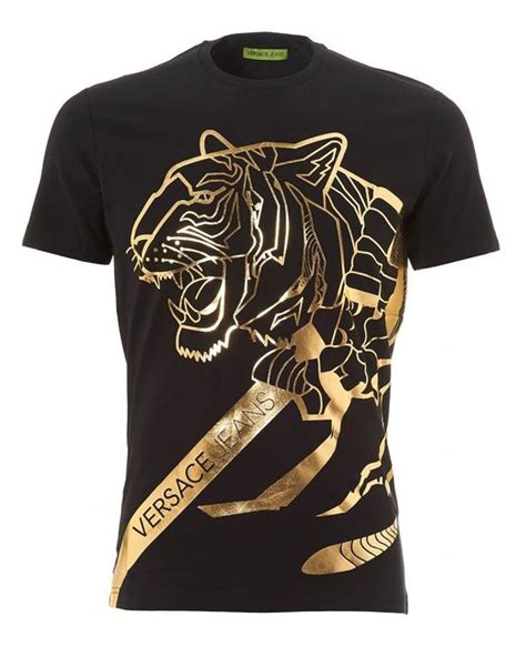 Lyst Versace Jeans Gold Tiger Foil T Shirt Black Slim Fit Tee In
