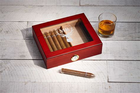 Personalized Cigar Humidor Engraved Glass Top Cigar Box Custom Humidor Gift Set Monogramed