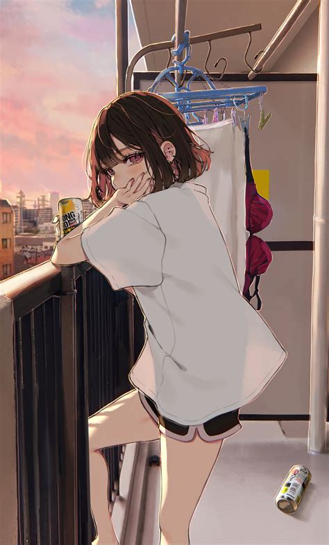 1280x2120 anime girl chilling at balcony 4k iphone 6 hd 4k wallpapers images backgrounds