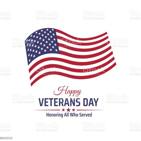Happy Veterans Day Banner Greeting Card Waving American Flag On White