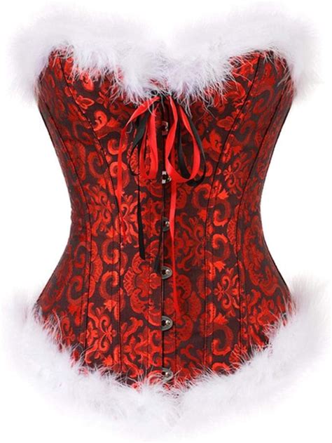 Christmas Corsets Miss Santa Bustier Top Red And Black Corselet Overbust Corset Halloween