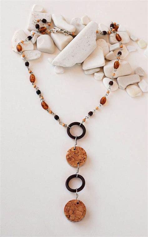 Wine Cork Wood And Glass Necklace In Shades Of By Janekoopman Bottle