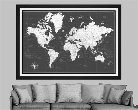 Detailed World Map Push Pin Travel Map Current Large World Etsy