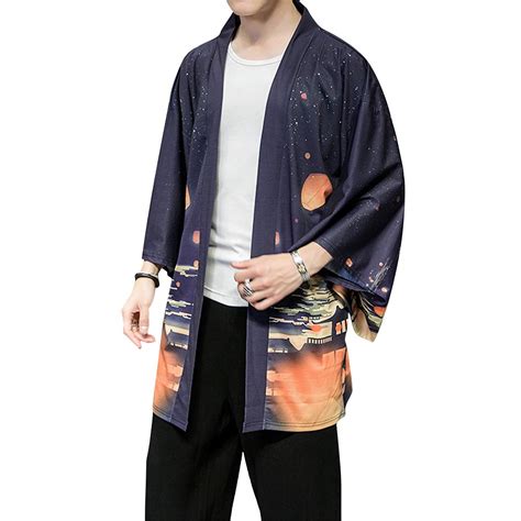 Prijouhe Mens Japanese Kimono Cardigan Jackets Casual Long Sleeve Open