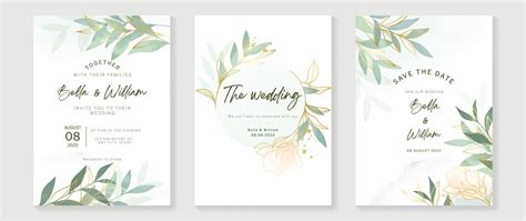 Luxury Wedding Invitation Card Background Vector Elegant Watercolor Floral Leaf Branch And Gold