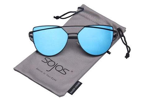 sojos sj1001 cat eye mirrored flat lenses street fashion metal frame women sunglasse with black