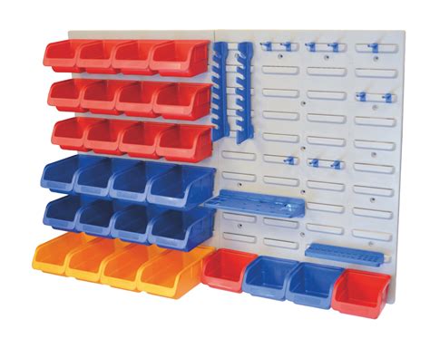 43pc Wall Mounted Storage Bin System Ideal For Workshed Garage Shed