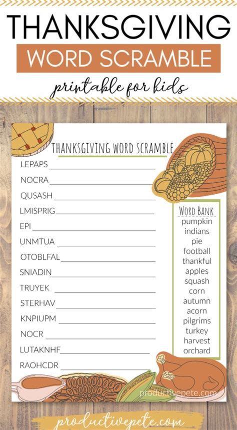 Free Printable Thanksgiving Word Scramble For Kids Thanksgiving Words