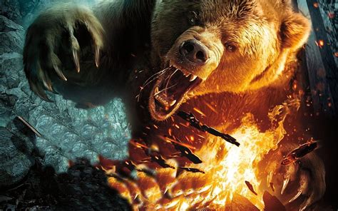 Angry Bear Illustration Bears Fire Artwork Creature Hd Wallpaper