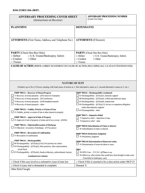 Adversary Proceeding Cover Sheet United States Form Fill Out And Sign