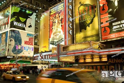 Theater Marquees In Times Square New York City Usa Stock Photo