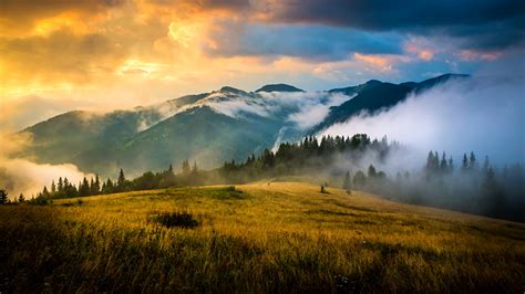 Pictures Carpathians Ukraine Nature Mountains Sky Sunrises 1366x768