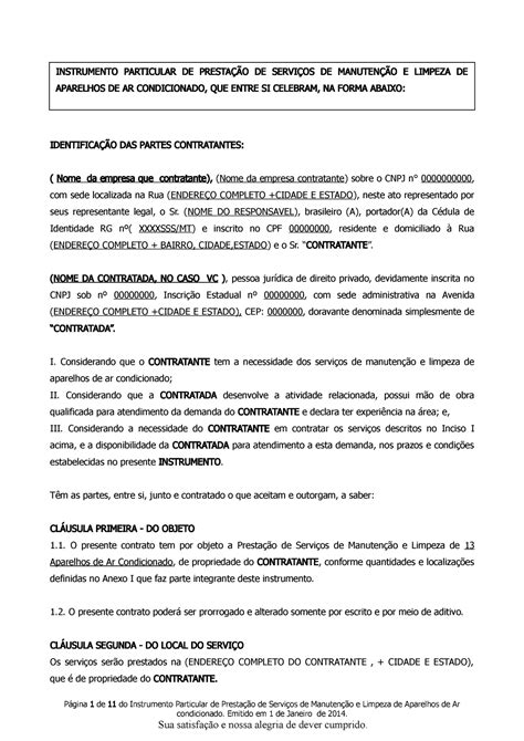 Modelo De Contrato De Manutençao Ar IdentificaÇÃo Das Partes