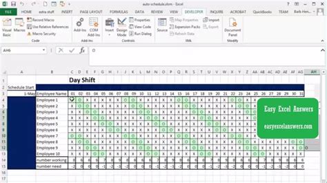 For three days you work 12 hours during the day, have two days off; Automatically create shift schedule in Excel - YouTube